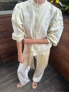 FARM Rio Sand Richilieu Linen Button-Up Shirt